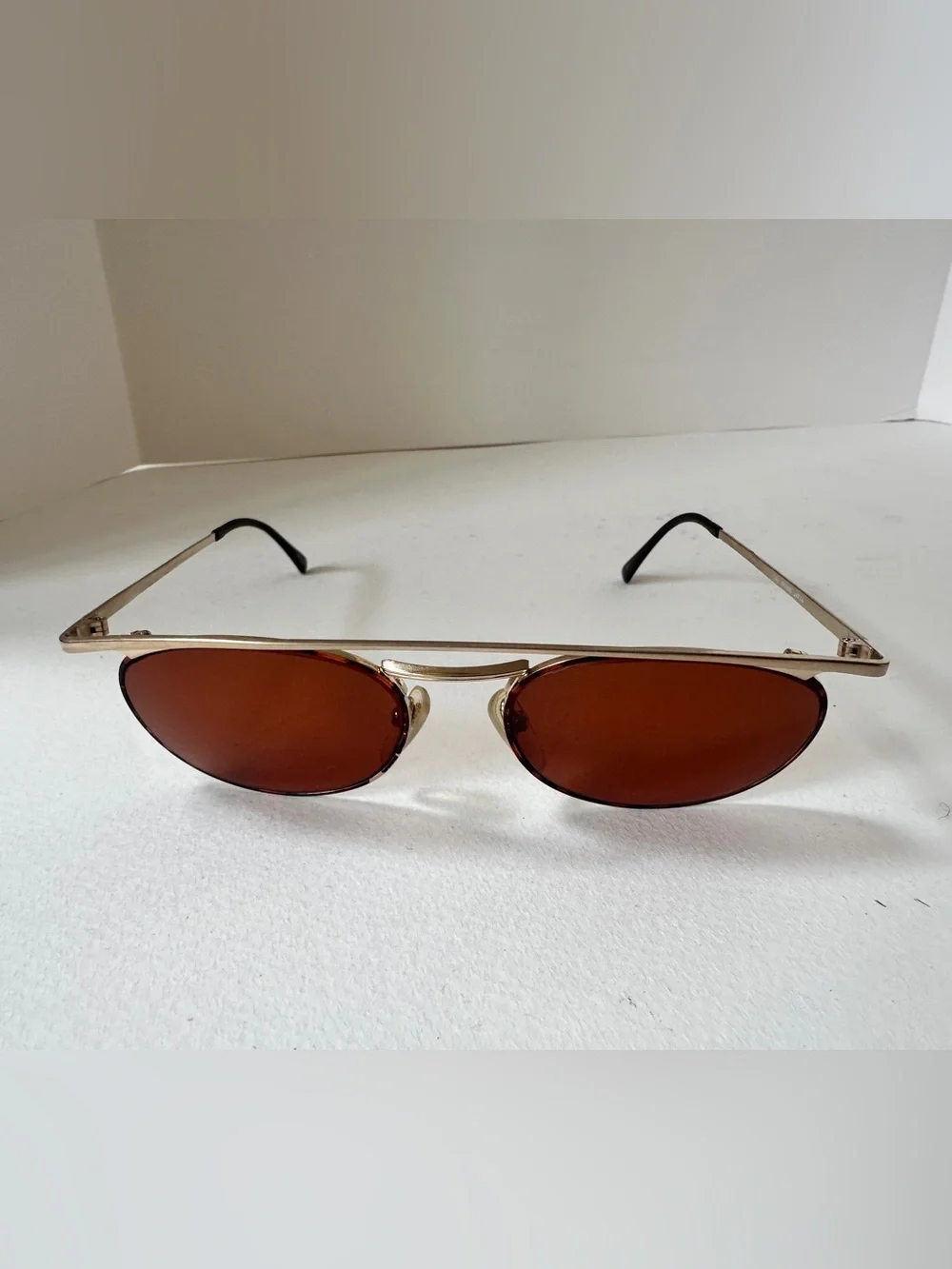 Vintage 🇯🇵 Made in Japan Gold Sunglasses Amber Tint Lenses Retro Metal Frame